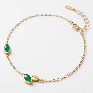 Adjustable Gemstone Leaf Bracelet 1 Pc - S925 Sterling Silver Bracelet - One Size