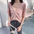 Knot V-neck Loose-fit Short-sleeve Knit Top