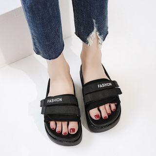 Alphabet Print Slide Platform Sandals