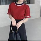 Short-sleeve Contrast Trim Loose Fit Knit T-shirt