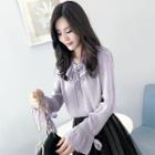 V-neck Lace-up Long-sleeve Chiffon Top