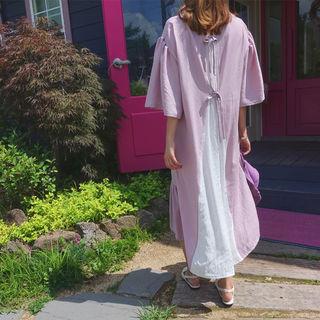 Tie-back Color-block Midi Dress
