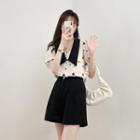 Floral Oversize Blouse / High-waist Plain Straight-cut Shorts
