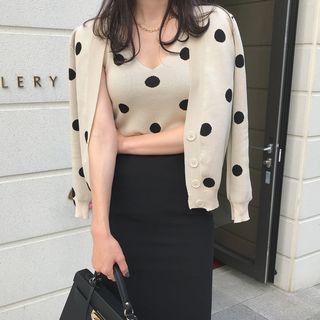 Set: Polka-dot Cardigan + Sleeveless Top