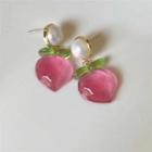 Peach Faux Pearl Dangle Earring 1 Pair - Pink & White - One Size