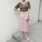 Band-waist Slit-back Linen Blend Skirt