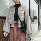Embroidered Lantern-sleeve Loose-fit Woolen Coat