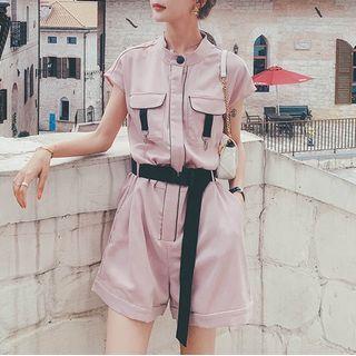 Short-sleeve Pocketed Cargo Playsuit