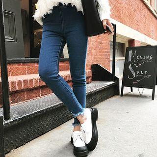 Fray-hem Slim-fit Cropped Jeans