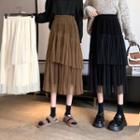 Corduroy Overlay Midi Skirt