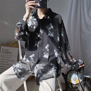 Floral Print Long-sleeve Oversize Shirt