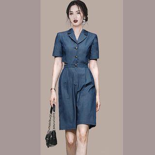 Short-sleeve Cutout Shirt Romper