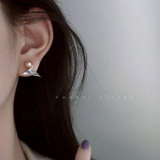 Fish Tail Stud Earring 1 Pair - Gold & Silver - One Size