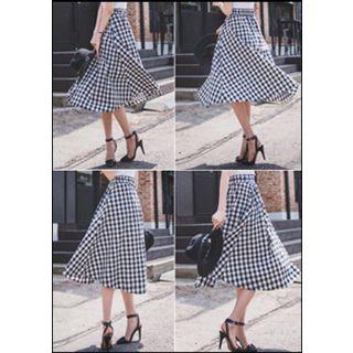 Buttoned Gingham A-line Midi Skirt
