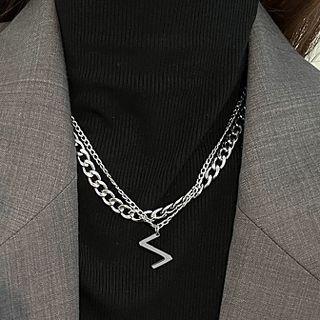 Letter Z Pendant Layered Alloy Necklace Silver - One Size