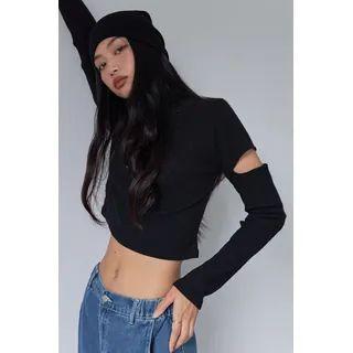 Slit-sleeve Mock-neck Crop Top
