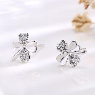 925 Sterling Silver Rhinestone Clover Earring 925 Sterling Silver - 1 Pair - As Shown In Figure - One Size