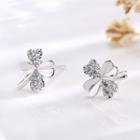 925 Sterling Silver Rhinestone Clover Earring 925 Sterling Silver - 1 Pair - As Shown In Figure - One Size