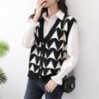 Geometric Button-up Sweater Vest Black - One Size