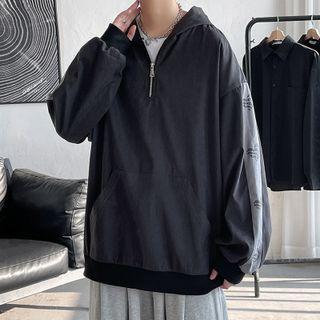 Heart Print Half-zip Hoodie