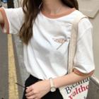 Short-sleeve Contrast-trim Printed T-shirt