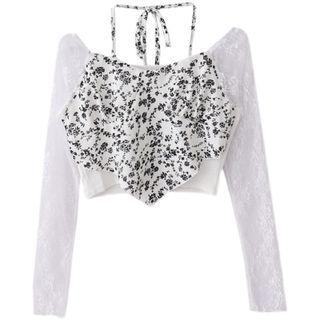 Long-sleeve Lace Floral Top