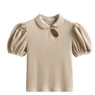 Short-sleeve Frog-button Knit Top
