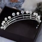 Layered Faux Pearl Rhinestone Wedding Tiara / Drop Earrings / Necklace / Set