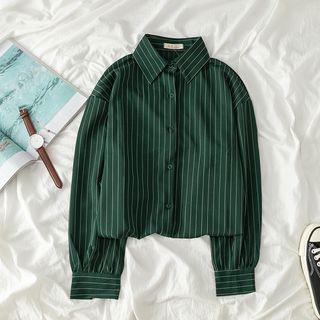 Long-sleeve Polka-dot Loose-fit Shirt Green - One Size