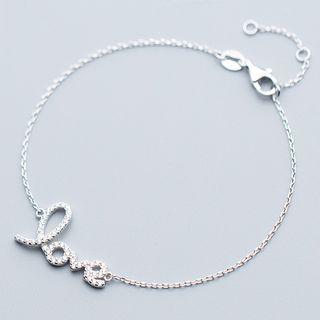 925 Sterling Silver Rhinestone Love Bracelet Silver - One Size