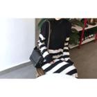 Striped Turtleneck Midi Knit Dress Black - One Size