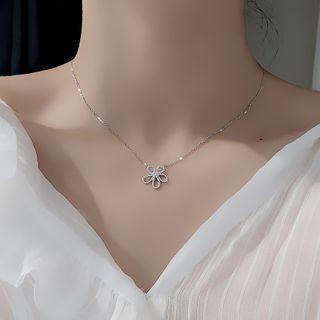 Rhinestone Floral Necklace 925 Silver - Silver - One Size