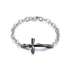 Simple And Fashion Black Cross 316l Stainless Steel Bracelet With Cubic Zirconia Silver - One Size