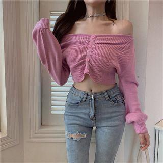 Cold Shoulder Crop Sweater Pink - One Size