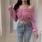 Cold Shoulder Crop Sweater Pink - One Size