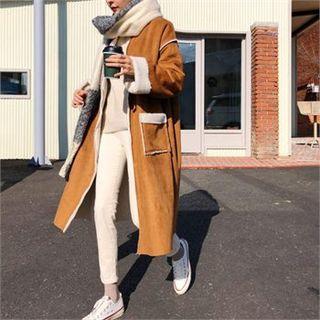 Pocket-detail Faux-shearling Long Coat