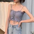 Lace-up Frill Trim Cropped Camisole Top
