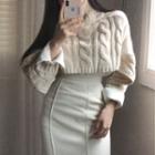 Cable Knit Turtleneck Crop Sweater Almond - One Size