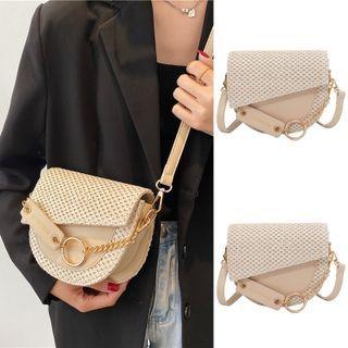 Hoop Accent Asymmetrical Flap Crossbody Bag