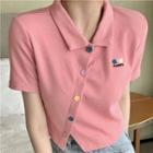 Short-sleeve Plain Button-up Crop Top