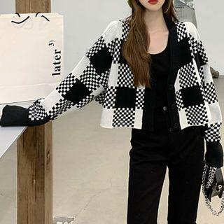 Checker Print Cardigan Checker - Black & White - One Size