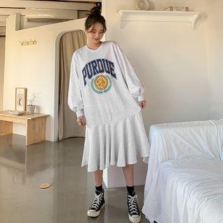 Printed Ruffle-hem Pullover Dress