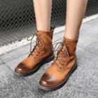 Genuine Leather Lace Up Combat Ankle Boots