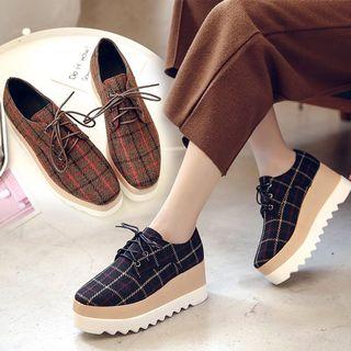 Plaid Platform Lace Up Shoes