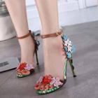 Flower Accent Ankle Strap Heeled Sandals