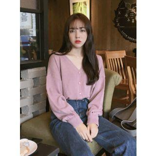 V-neck Puff Long-sleeve Cardigan