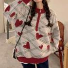 Heart Print Half-zip Sweater