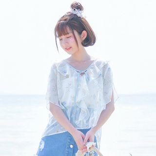 V-neck Printed Short-sleeve Top