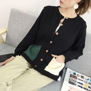 Contrast Pocket Basic Cardigan