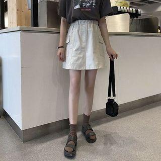 Plain High-waist Cargo Skirt